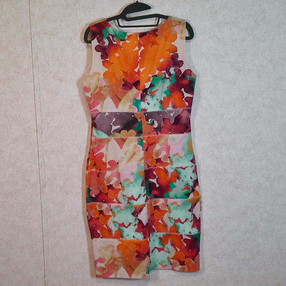 NWT Calvin Klein Watermelon Multi Color Bandage Wrap BodyCon Midi Dress Size 12 - Picture 5 of 11